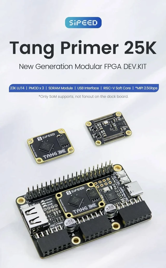 Alt view image 3 of 5 - Sipeed Tang Primer 25K FPGA Development Board,23K LUTs 64Mbits NOR Flash, Linux RISC-V SBC Support USB-A MIPI 2.5Gbps SDRAM Module PMOD x 3, for RetroGame FPGA University Teaching (25K SBC)