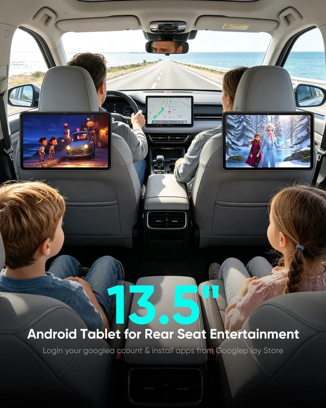 Alt view image 4 of 5 - 13.5" Android 15 Tablet PC 6+128GB, Car TV for Back Seat Rear Entertainment Video Player, Phone Link FM Bluetooth Navigation Map, 5MP Front Camera G-Sensor NO-Battery, 1920x1200 IPS Touchscreen