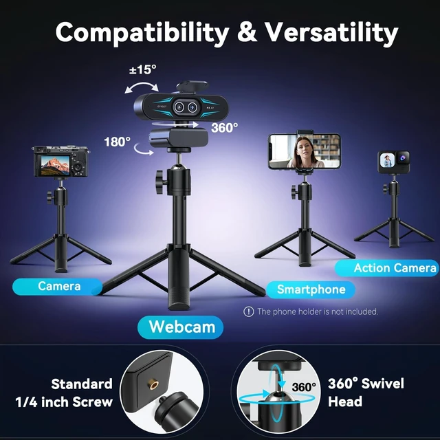 Alt view image 2 of 5 - EMEET C60E Dual 4K Webcam for Streaming with Tripod, Wide-Angle & Telephoto