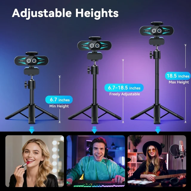 Alt view image 3 of 5 - EMEET C60E Dual 4K Webcam for Streaming with Tripod, Wide-Angle & Telephoto