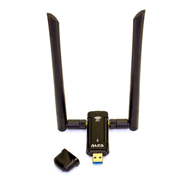 Alt view image 3 of 5 - Alfa Long-Range Dual-Band AC1200 Wireless USB 3.0 Wi-Fi Adapter w/2x 5dBi External Antennas - 2.4GHz 300Mbps / 5Ghz 867Mbps - 802.11ac & A, B, G, N