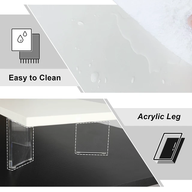 Alt view image 4 of 5 - TEAMIX 39.4 inch Dual Monitor Stand Riser with Storage Drawer, Wood+Acrylic