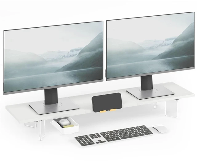 Main image of TEAMIX 39.4 inch Dual Monitor Stand Riser with Storage Drawer, Wood+Acrylic