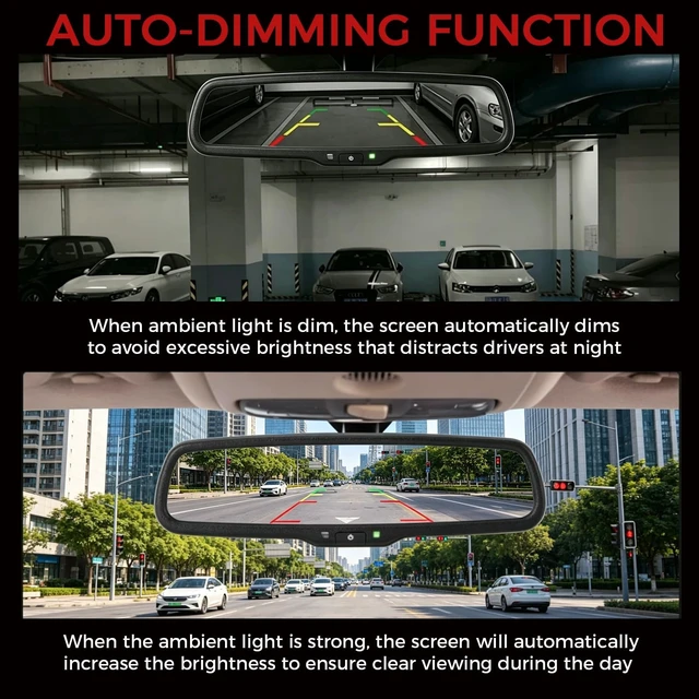 Alt view image 3 of 5 - TevzaTechix 4.3 inch Car Mirror Monitor for Trucks and Vans, Auto-Dimming