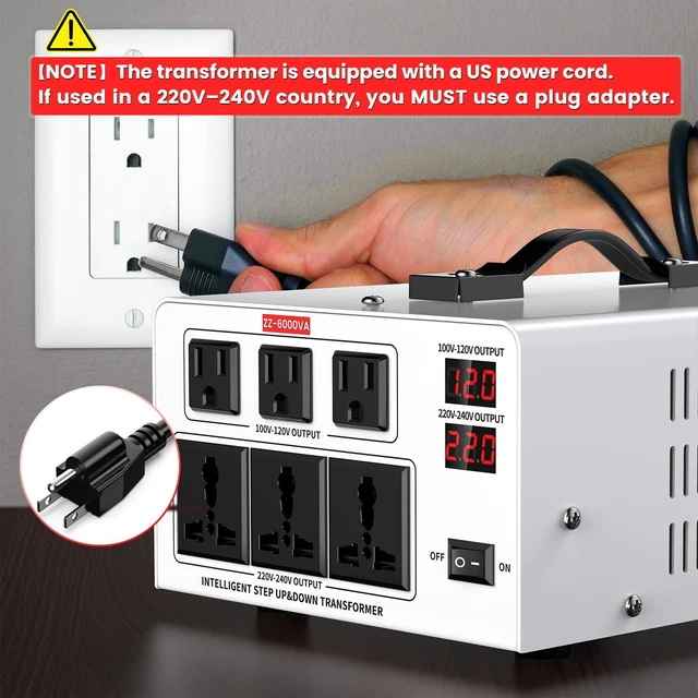 Alt view image 5 of 5 - 6000VA Step Up/Down Voltage Transformer Converter 110/120V to 220/240V
