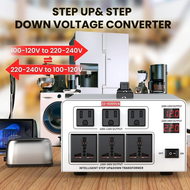 Alt view image 2 of 5 - 6000VA Step Up/Down Voltage Transformer Converter 110/120V to 220/240V