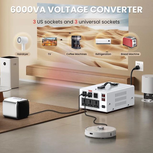 Alt view image 4 of 5 - 6000VA Step Up/Down Voltage Transformer Converter 110/120V to 220/240V