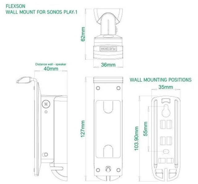 Alt view image 4 of 5 - FLEXSON AAV-FLXP1WB1011 Wall Bracket for Play:1 SONOS Speakers, Single, White