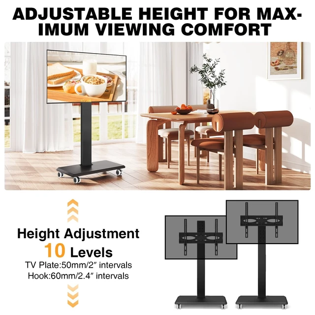 Alt view image 2 of 5 - TVON Rolling TV Stand for 32-70 Inch TVsElegant Floor TV Stand with Wheels