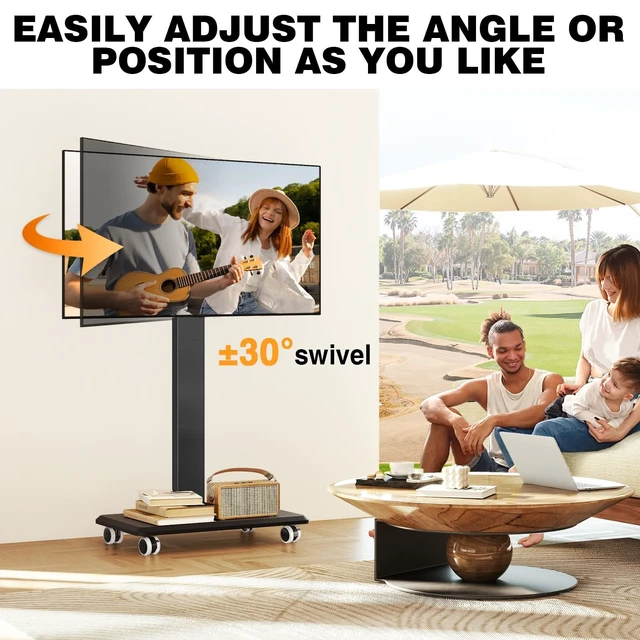 Alt view image 3 of 5 - TVON Rolling TV Stand for 32-70 Inch TVsElegant Floor TV Stand with Wheels