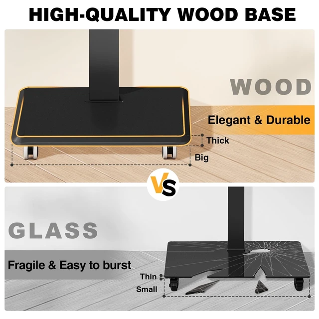 Alt view image 5 of 5 - TVON Rolling TV Stand for 32-70 Inch TVsElegant Floor TV Stand with Wheels