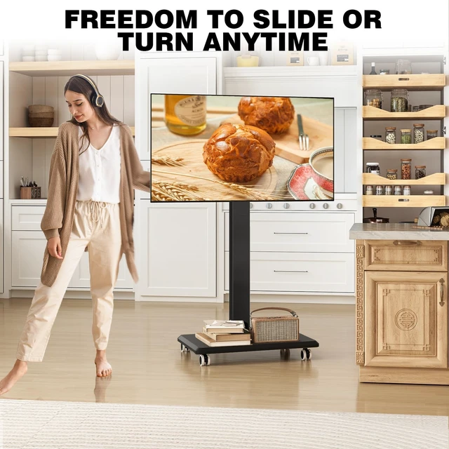 Alt view image 4 of 5 - TVON Rolling TV Stand for 32-70 Inch TVsElegant Floor TV Stand with Wheels