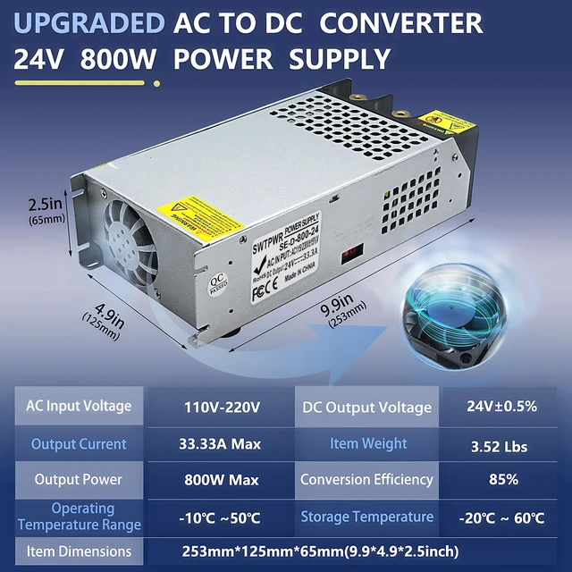 Alt view image 2 of 5 - 110V AC to DC 24V Converter 120V to 24V 33A 800W Power Supply