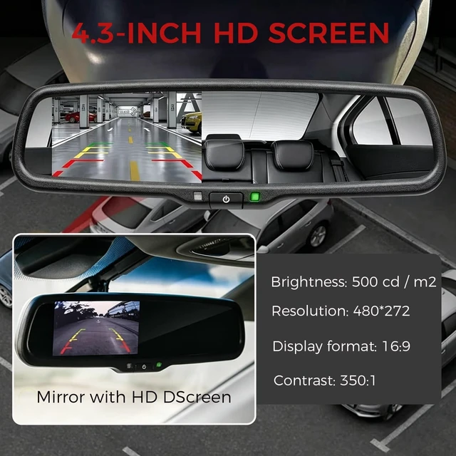 Alt view image 2 of 5 - TevzaTechix 4.3 inch Car Mirror Monitor for Trucks and Vans, Auto-Dimming