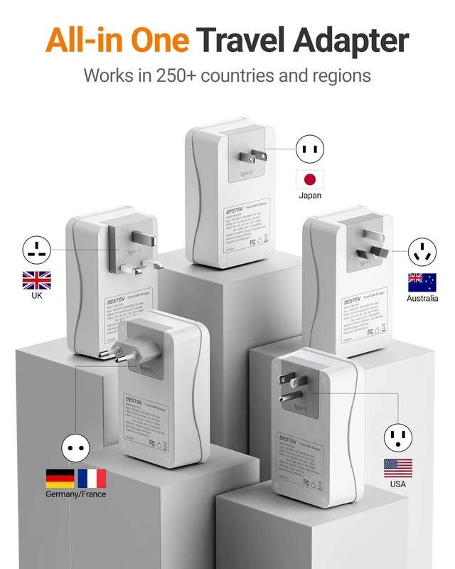 Alt view image 2 of 5 - BESTEK International Travel Adapter, PD 35W USBC Travel Charger with 3 USBA Ports & 1 AC Outlet, MultiPort Travel Power Adapter for US EU UK AU, NO Voltage Conversion