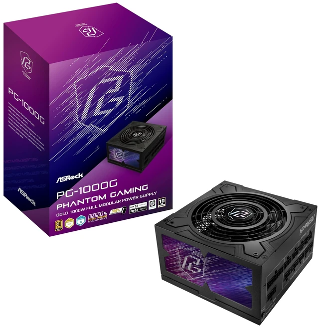 Main image of ASRock Phantom Gaming PG-1000G 1000W Power Supply Individual Braided Pattern 10 Years Warranty Enthusiast Gamers Fully Modular Japanese Capacitor 80 Plus Gold Cybenetics ATX3.1 PCIe5.1 12V-2x6 Cable
