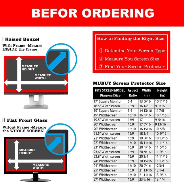 Alt view image 2 of 5 - MUBUY 24" Eyes Protection Anti Blue Light Anti Glare Screen Protector fit 24 Inches 16:9 Widescreen Desktop Monitor Screen (20.9" W x H 11.8" H). Reduces Digital Eye Strain Help You Sleep Better.