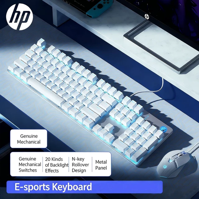 Alt view image 5 of 5 - HP GK400F Mechanical Gaming Keyboard, 104 Keys Wired Keyboard with Brown Switches, Mixed Lighting, Double-Shot ABS Keycaps, for Desktop and Laptop (Glacier Silver)