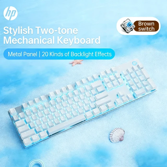 Alt view image 3 of 5 - HP GK400F Mechanical Gaming Keyboard, 104 Keys Wired Keyboard with Brown Switches, Mixed Lighting, Double-Shot ABS Keycaps, for Desktop and Laptop (Glacier Silver)