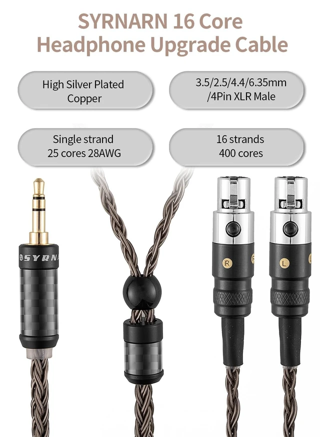 Alt view image 4 of 5 - SYRNARN 6.35mm Stereo Cable Compatible with Audeze LCD-2, LCD-4, LCD-3, LCD-X, LCD-XC, MM-500 Headphone for MEZE Empyrean, Elite, Kennerton Thror, Thekk (with 6.35mm Stereo, 1.5Meters 5Ft)