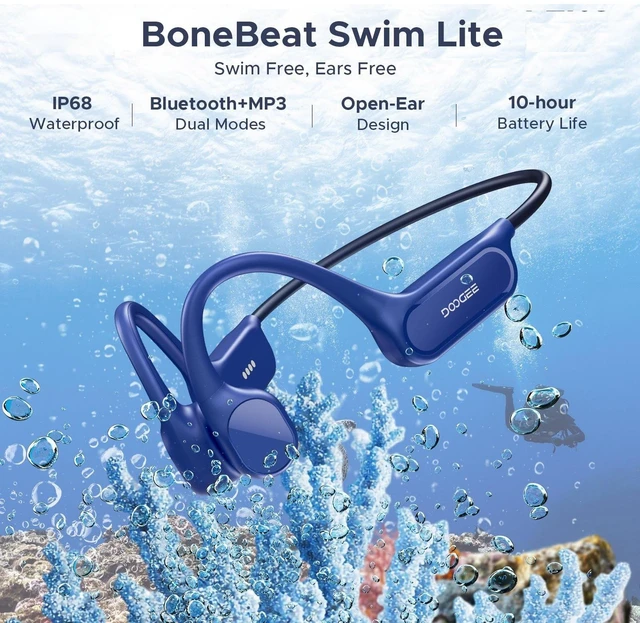 Alt view image 2 of 5 - POPUX Bone Conduction Headphones IP68 Waterproof Headphones for Swimming, Open-Ear Underwater Swimming Earbuds Bluetooth 5.4 32GB MP3 10H Battery for Sport Running Fitness(Blue)