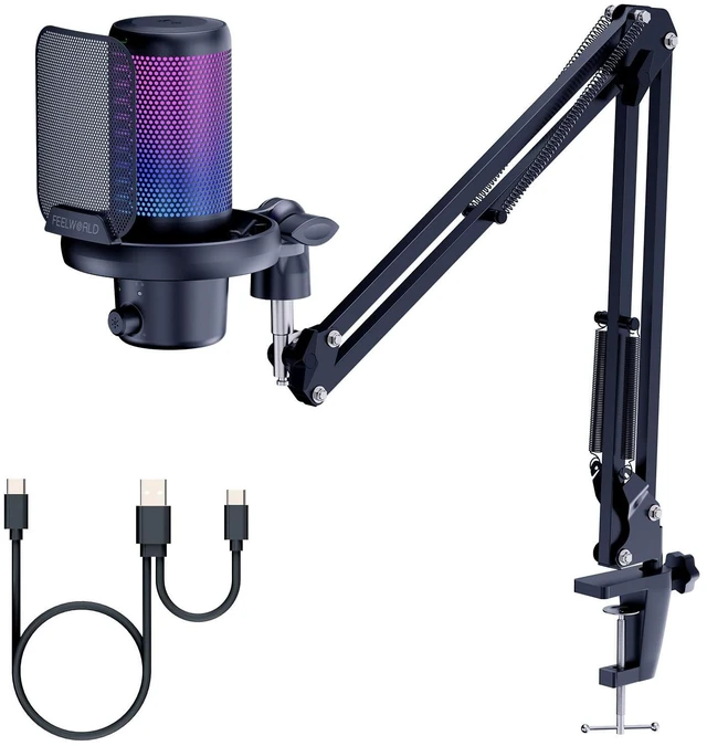 Main image of FEELWORLD VM1 Black USB Gaming Condenser Microphone for pc, Boom Arm Stand