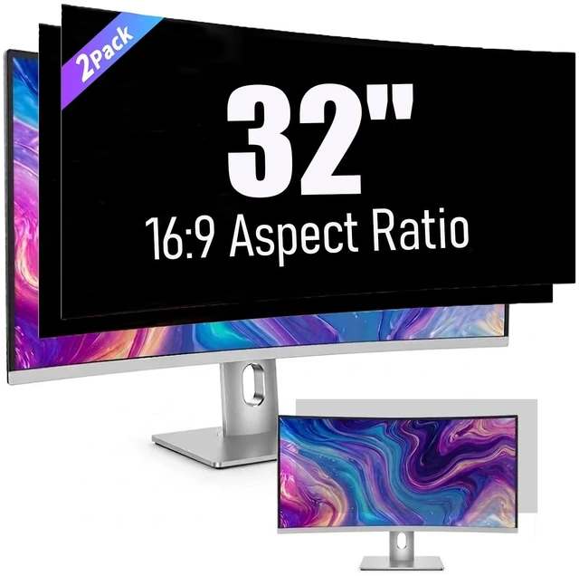 Main image of 2 Pack 32 Inch Privacy Screen for Curved Computer Monitor fit 16:9 Aspect Ratio Widescreen Monitor - Anti Glare Blue Light Filter, Anti-Scratch Protector Film