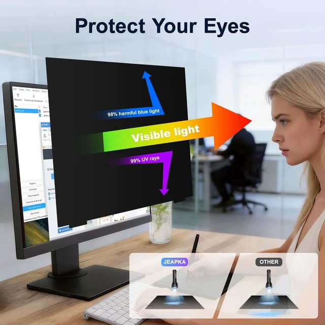Alt view image 3 of 5 - 2 Pack 32 Inch Privacy Screen for Curved Computer Monitor fit 16:9 Aspect Ratio Widescreen Monitor - Anti Glare Blue Light Filter, Anti-Scratch Protector Film