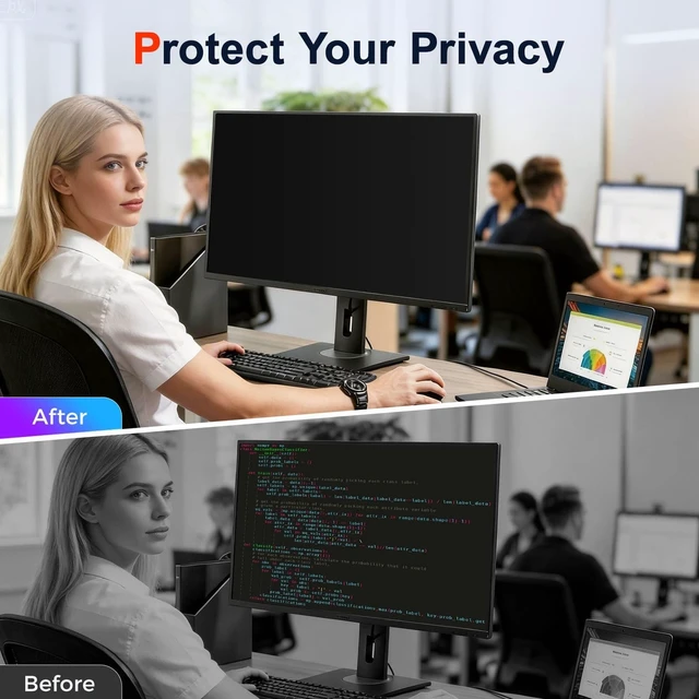 Alt view image 4 of 5 - 2 Pack 32 Inch Privacy Screen for Curved Computer Monitor fit 16:9 Aspect Ratio Widescreen Monitor - Anti Glare Blue Light Filter, Anti-Scratch Protector Film