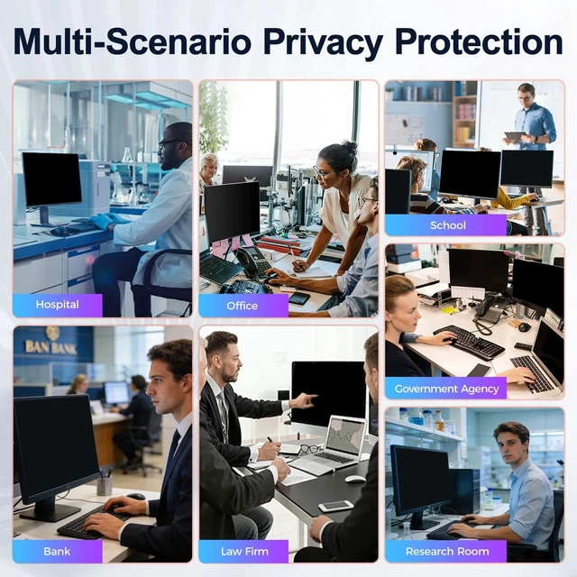 Alt view image 5 of 5 - 2 Pack 32 Inch Privacy Screen for Curved Computer Monitor fit 16:9 Aspect Ratio Widescreen Monitor - Anti Glare Blue Light Filter, Anti-Scratch Protector Film