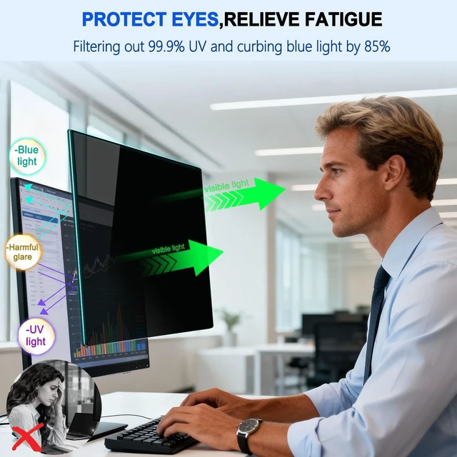 Alt view image 2 of 5 - Pozlle 2 Pack Magnetic Privacy Screen for 21.5 Inch 16:9 Computer Monitor