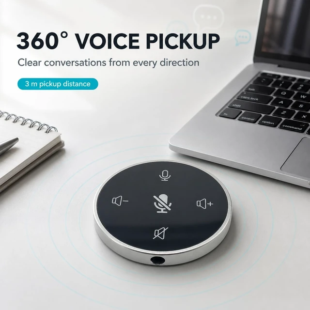 Alt view image 2 of 5 - lorvannis Conference Speakerphone for PC & Laptop, USB Wired Speaker with Microphone, 360 Voice Pickup, Plug and Play, Computer Speaker for Zoom, Teams, Skype (Round Black)