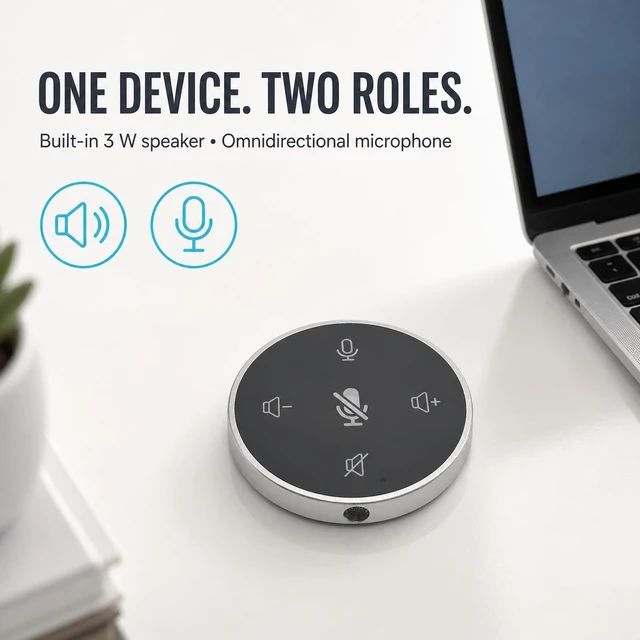 Alt view image 5 of 5 - lorvannis Conference Speakerphone for PC & Laptop, USB Wired Speaker with Microphone, 360 Voice Pickup, Plug and Play, Computer Speaker for Zoom, Teams, Skype (Round Black)