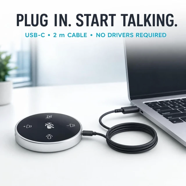 Alt view image 3 of 5 - lorvannis Conference Speakerphone for PC & Laptop, USB Wired Speaker with Microphone, 360 Voice Pickup, Plug and Play, Computer Speaker for Zoom, Teams, Skype (Round Black)