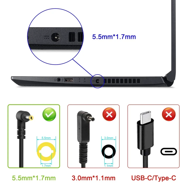 Alt view image 2 of 5 - AWUREYIT 135W Laptop Charger Compatible with Acer Nitro 5 AN515-51 AN515-41 AN515-53 AN515-54 AN515-55 AN515-54 AN517-51 AN517-52 AN715-51 Nitro V15 V16 V17, N18C3 N18C4 N17C1 Power Supply Cord
