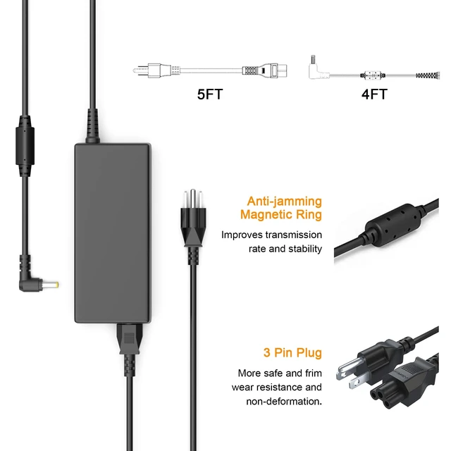 Alt view image 3 of 5 - AWUREYIT 135W Laptop Charger Compatible with Acer Nitro 5 AN515-51 AN515-41 AN515-53 AN515-54 AN515-55 AN515-54 AN517-51 AN517-52 AN715-51 Nitro V15 V16 V17, N18C3 N18C4 N17C1 Power Supply Cord