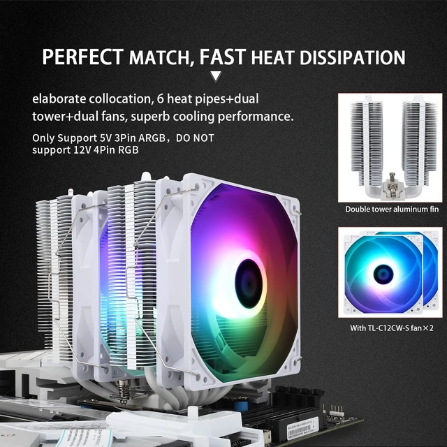 Alt view image 4 of 5 - Thermalright TR Peerless Assassin 120 SE White ARGB CPU Cooler, 6 Heat Pipes AGHP Technology, Dual 120mm PWM Fans, 1550RPM Speed, for AMD:AM4 AM5/Intel LGA 1700/1150/1151/1200,PC Cool