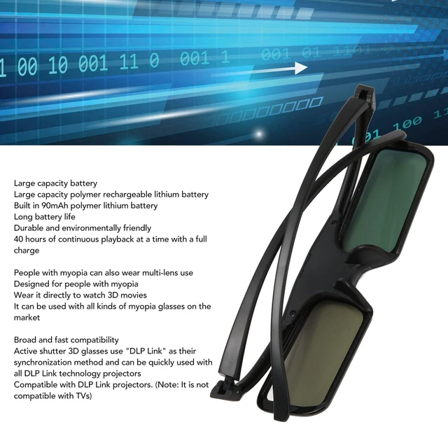 Alt view image 3 of 5 - DLP 3D Glasses HD Lens 1080P Active Shutter Glasses, Wearable for Myopic People with DLP Link 3D Projectors