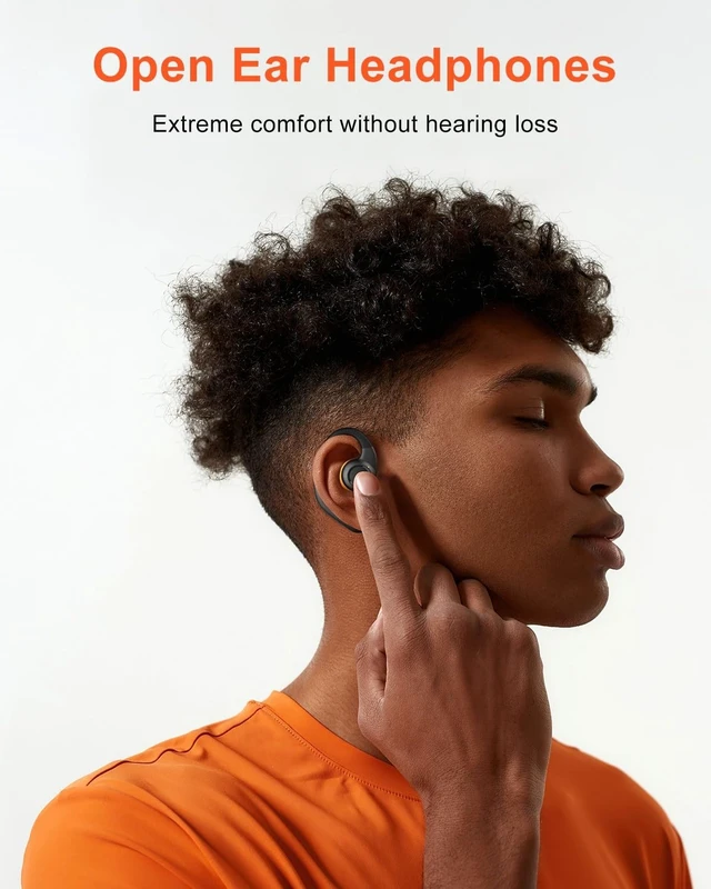 Alt view image 2 of 5 - Jzones Open Ear Headphones Wireless Bluetooth 5.3, Open Ear Earbuds with Dual 16.2mm Dynamic Drivers 60 Hours Playtime Waterproof Sport Earbuds for Android iPhone TV,Black