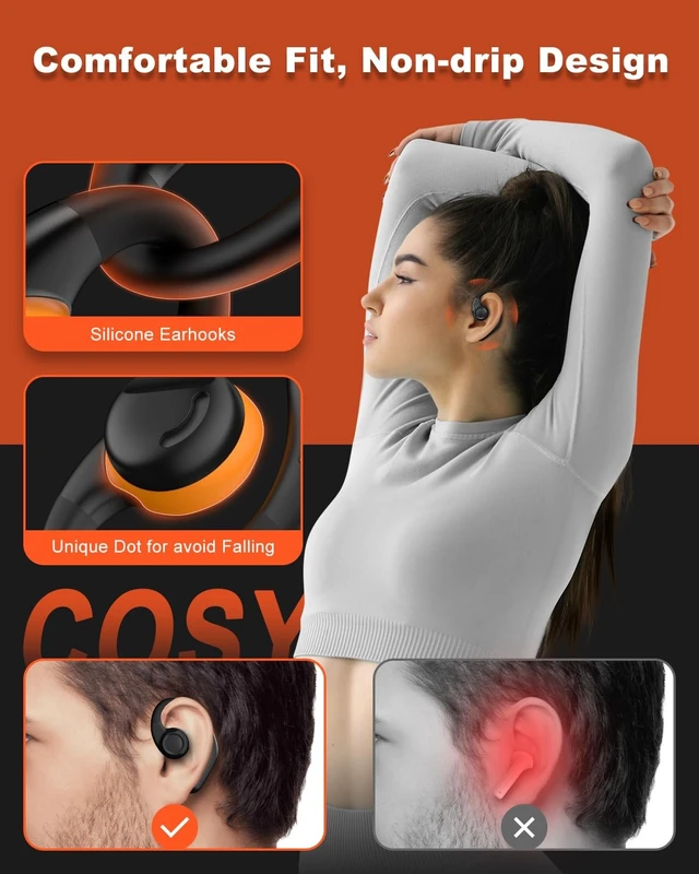 Alt view image 4 of 5 - Jzones Open Ear Headphones Wireless Bluetooth 5.3, Open Ear Earbuds with Dual 16.2mm Dynamic Drivers 60 Hours Playtime Waterproof Sport Earbuds for Android iPhone TV,Black
