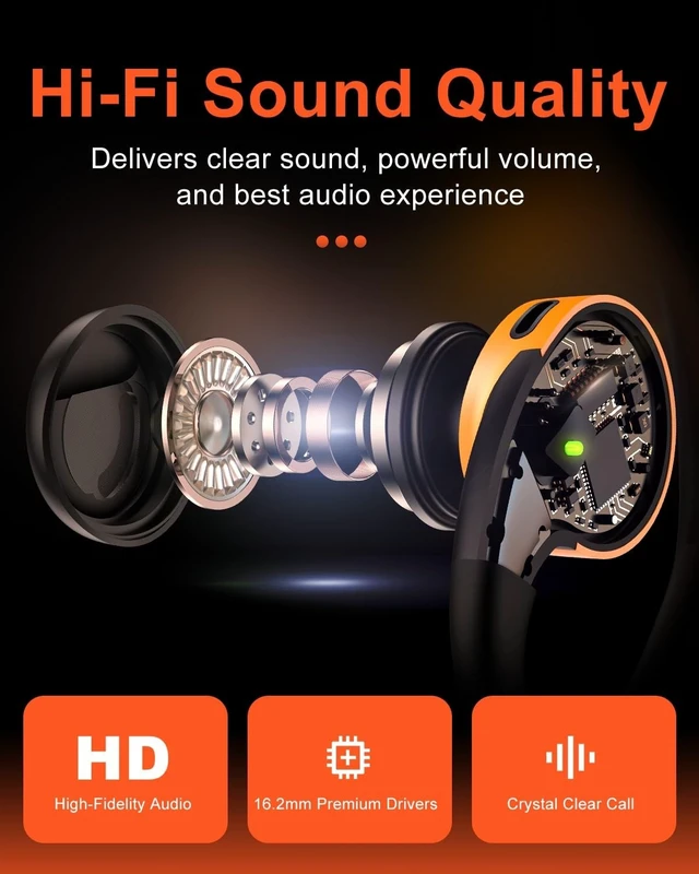Alt view image 3 of 5 - Jzones Open Ear Headphones Wireless Bluetooth 5.3, Open Ear Earbuds with Dual 16.2mm Dynamic Drivers 60 Hours Playtime Waterproof Sport Earbuds for Android iPhone TV,Black