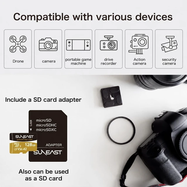 Alt view image 3 of 5 - SUNEAST 128GB microSDXC Memory Card for Drones and Action Cameras