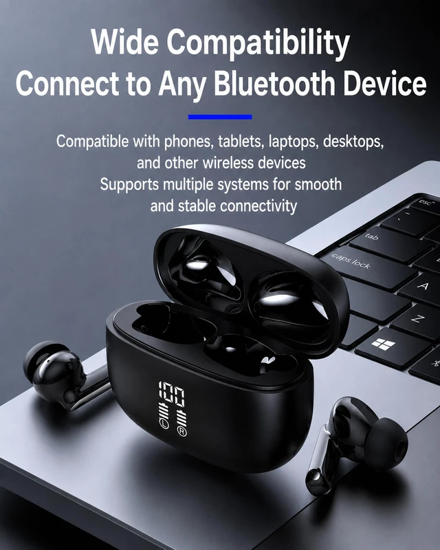 Alt view image 3 of 5 - Cyberix Noise Cancelling Wireless Earbuds, 45dB ANC, 6-Mic ENC Calls