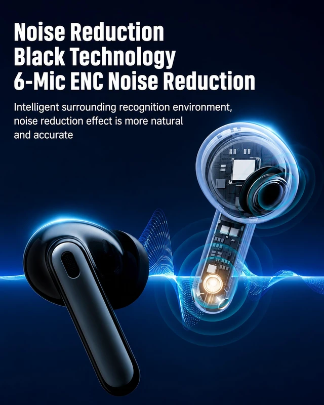 Alt view image 2 of 5 - Cyberix Noise Cancelling Wireless Earbuds, 45dB ANC, 6-Mic ENC Calls