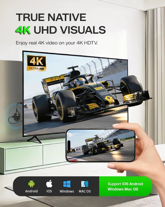 Alt view image 3 of 5 - AIMIBO True 4K Wireless Display Adapter 2.4G+5G@60Hz Plug & Play 65FT