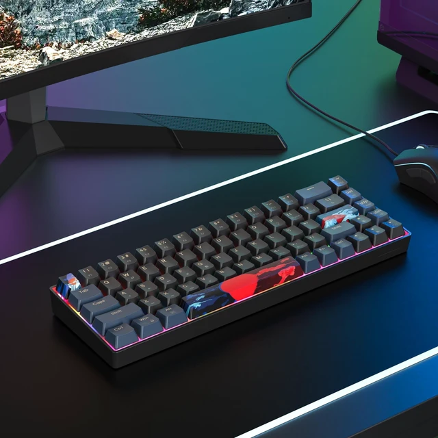 Alt view image 5 of 5 - iRoboosta Portable 60% Mechanical Gaming Keyboard Black/Blue, Rainbow Backlit Wired Key Board with Red Switch, Compact 68 Keys Mini Office Keyboards for Laptop PC (68 Blue Warrior B/Red Switch)