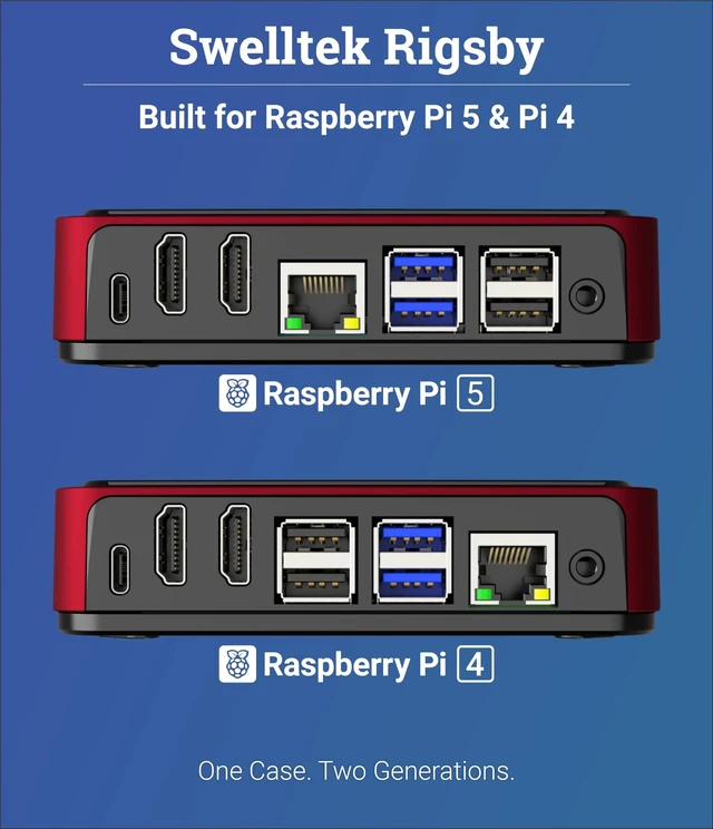 Alt view image 2 of 5 - Swelltek Rigsby Smart Case for Raspberry Pi 5 & Pi 4 Premium Die-Cast Aluminum, Intelligent Power Control, Passive & Active Cooling (Red, Case Only)