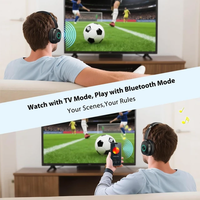 Alt view image 3 of 5 - Earbay Wireless Headphones for TV, TV Headphones, Headphone for TV, NoDelay OverEar Wireless Headset for Seniors, 3 Audio Modes, with Transmitter Charging Base, Gifts for Parents/Elderly