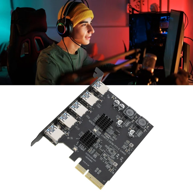 Alt view image 5 of 5 - PCIe to USB 3.2 Gen 2 Card, 5 Type A Ports USB C PCIe Card, 10Gbps PCI Express Expansion Card, for ASMedia ASM3142, for 7 10 11, for Linux