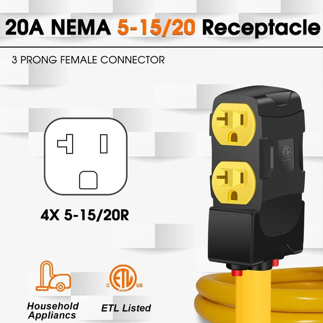 Alt view image 4 of 5 - 50Amp to 20Amp 110V Adapter, Compatible with NEMA 10-50P to 4X 5-20R/15R with 20 Amp Circuit Breaker, 220/250V Electrical Stove/Range/Oven Male Plug Gas 110/125V Power Convert Adapter(3 FT)